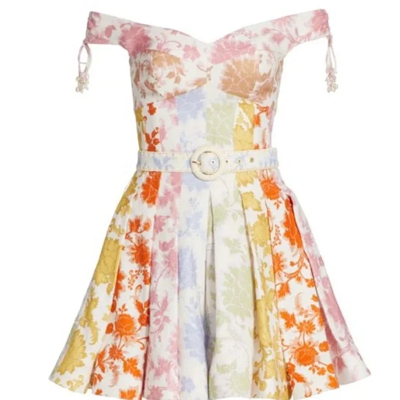 Zimmermann Multicolor Off-Shoulder Mini Dress 3 - Picture 5 of 11